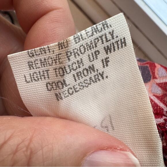 Vintage 70s Red Floral Pleated Knee Length Skirt Womens 16 Sheer Boho Peasant - Picture 8 of 10